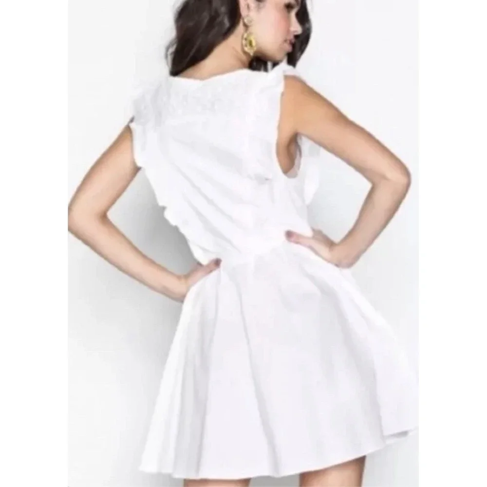 FREE PEOPLE Womens sz Large Half Moon white crochet ruffled fit & flare  pockets